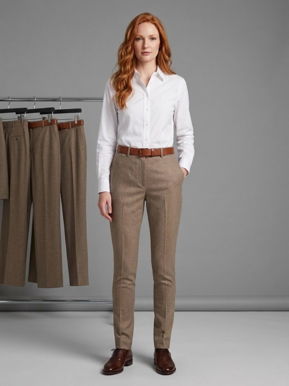 The Frankie Shop 100% Wool Tailored Trousers in Tan